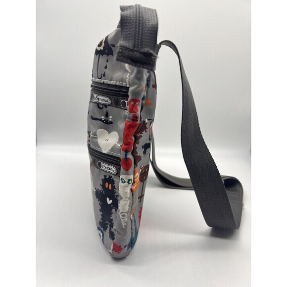 Lesportsac Travel Crossbody 3 Zip Front Pockets  Robot Retro Print Shoulder Bag - Picture 5 of 15